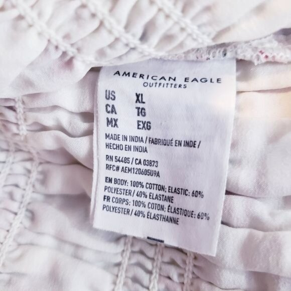 American Eagle White & Pink Floral Smocked Crop Bodice Blouse Top Womens Size XL - Picture 8 of 9